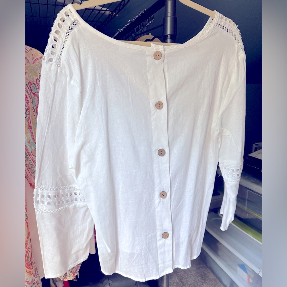 Sigrid Olsen White Linen Top